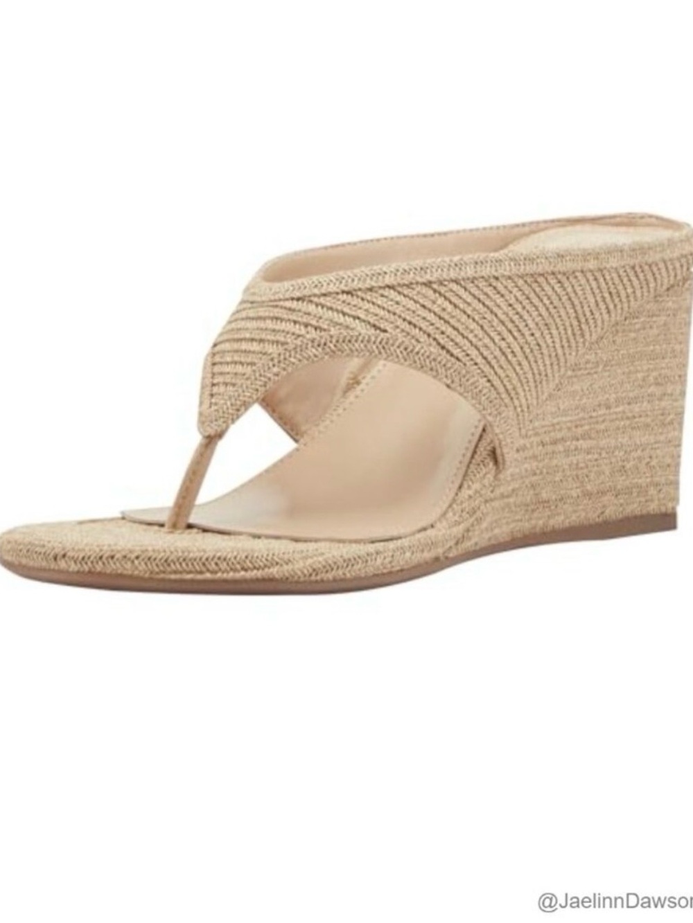 Marc Fisher Udena natural Beige Woven Wedge Thong Sandals Size 9
